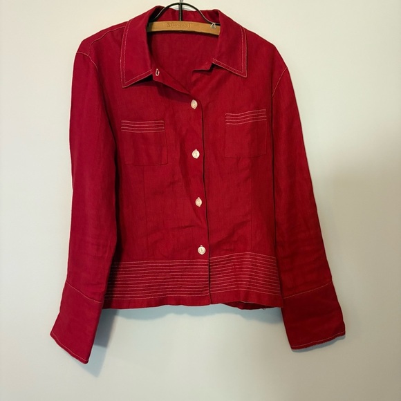 Vintage French-Made 100% Linen Red Button-Up Jacket – Size T.3 (M) - Picture 1 of 6